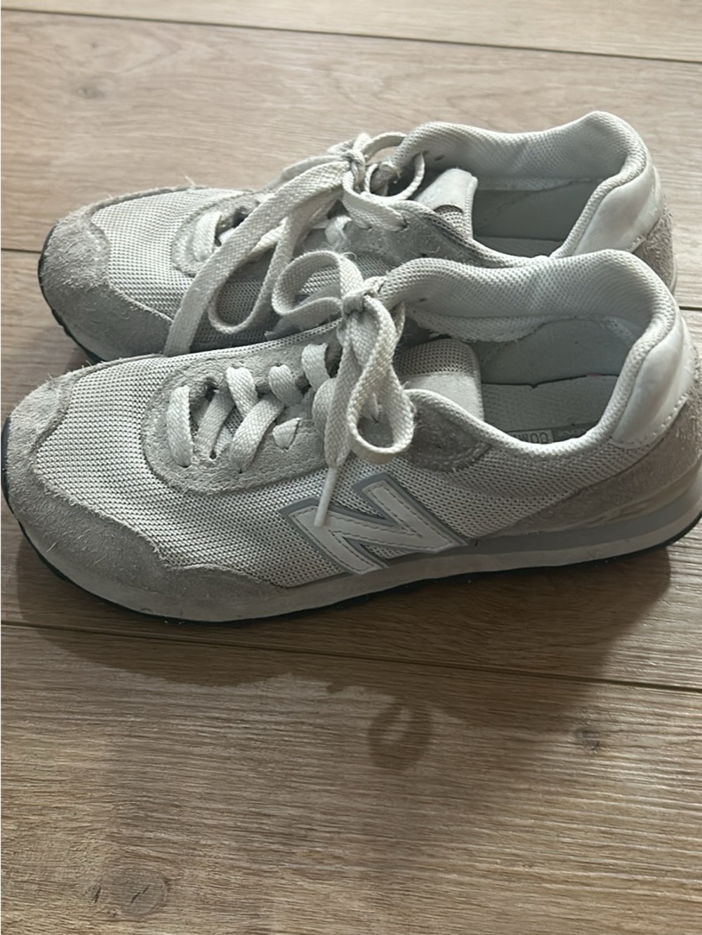 New Balance White and Light Gray Mesh Suede Sneakers
